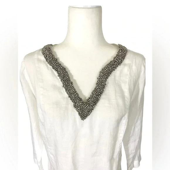 Cynthia Rowley Linen Beaded V-Neck Tunic - Picture 2 of 4